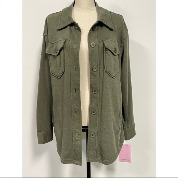 Avec Les Filles Jackets & Blazers - NWT Avec Les Filles French Terry Pigment Dyed Shacket Green Size S